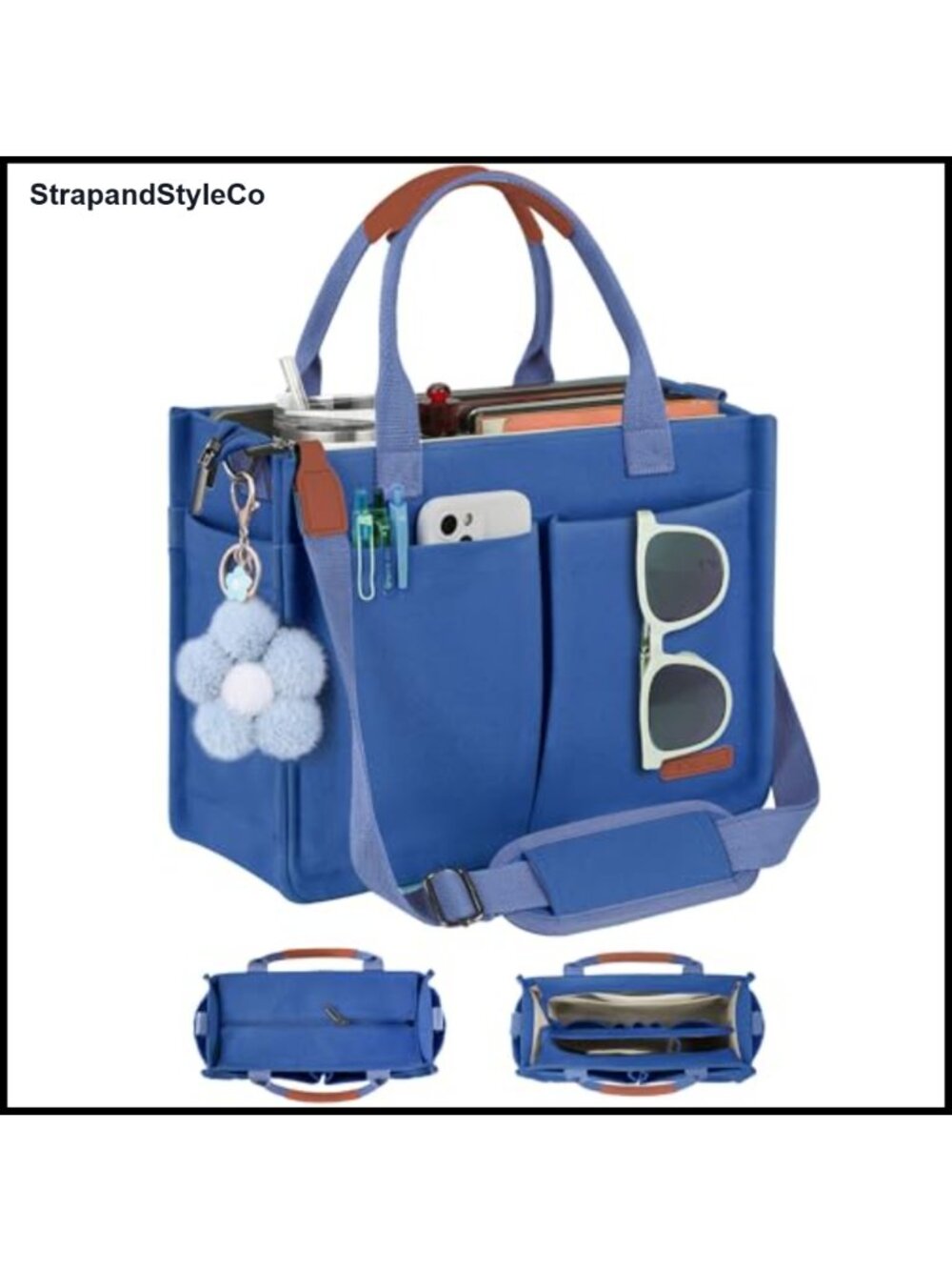 Canvas Tote Bag with Compartments, Zipper Top & Trolley Sleeve